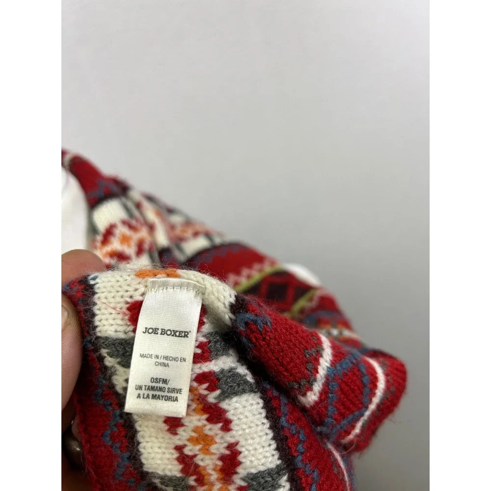 Fair Isle‎ Nordic Joe Boxer Women Red Knit Geometric Snowflake Winter Scarf